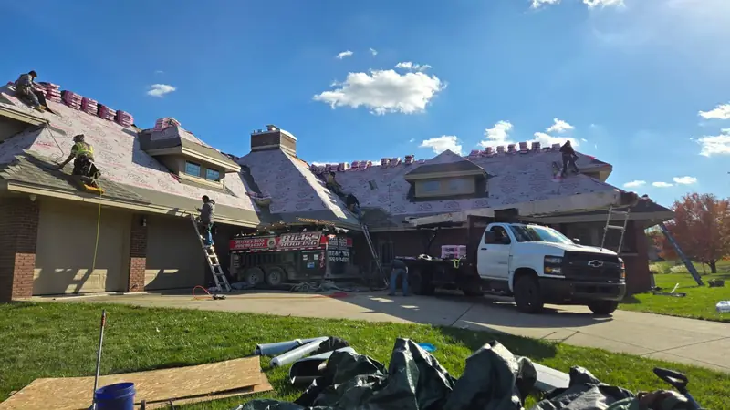 Rick's Roofing crew performing a residential roof replacement in Hendricks County, Indiana